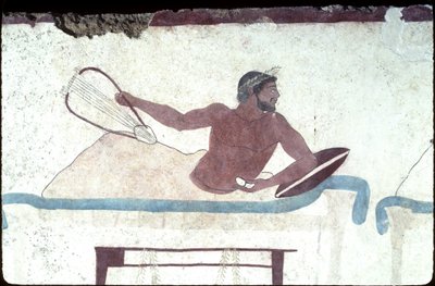 Greek painting from the Tomb of the Diver, Paestum, 480 BC Banqueters. Symposium scene, Italy by Unknown